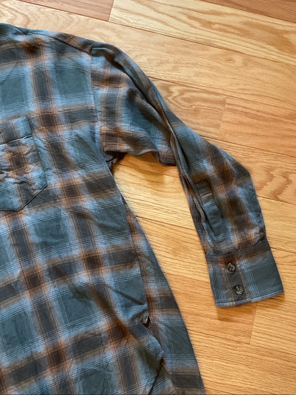 Anthropologie Paper Label Plaid Button-Up Shirt Teal Brown NWOT medium hi Lo - Picture 5 of 14